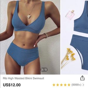 SHEIN Medium Blue Ribbed Bikini